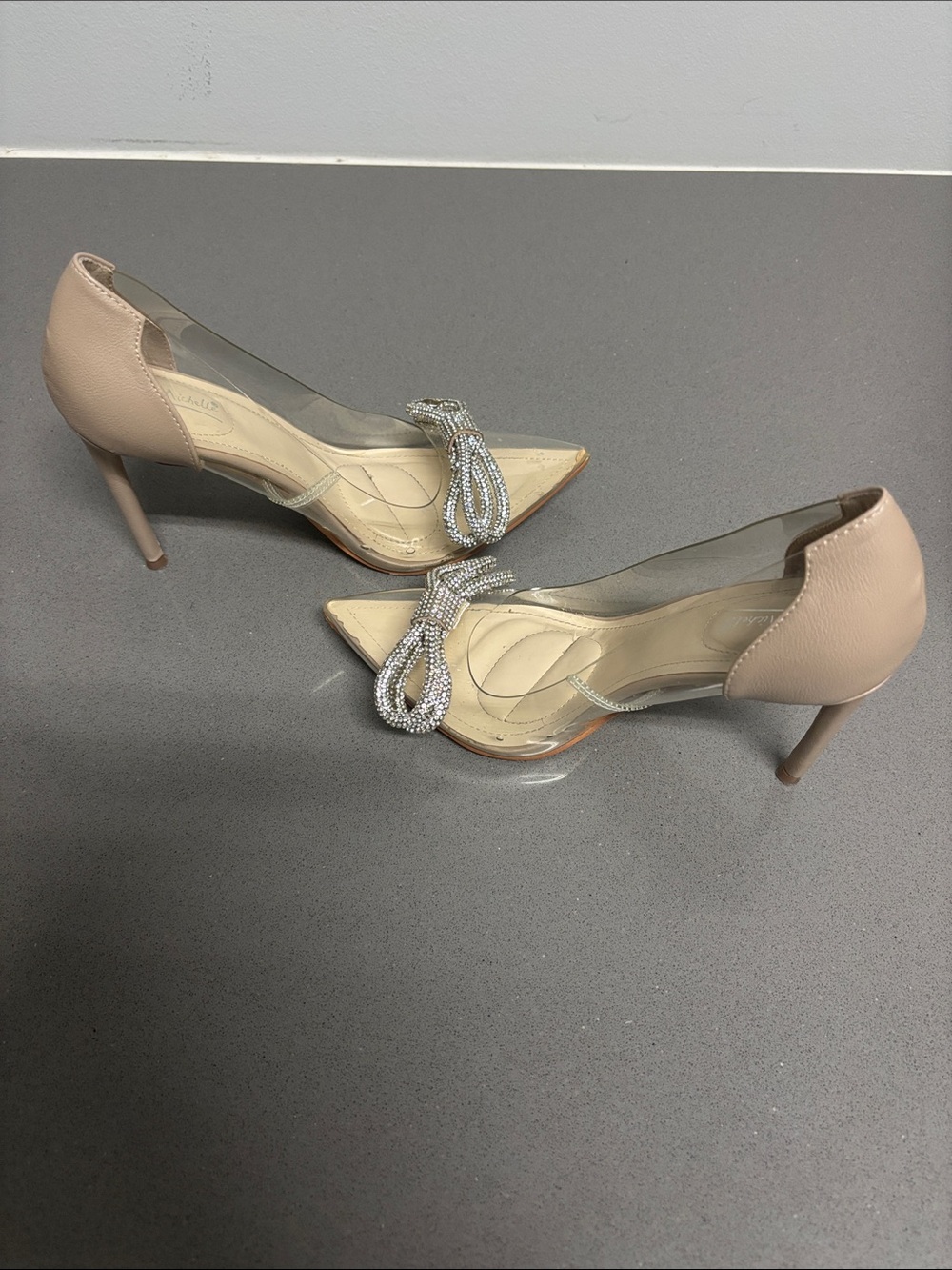 Anne is Michelle Blush Pointed Toe Crystal Bow Stiletto Pumps
